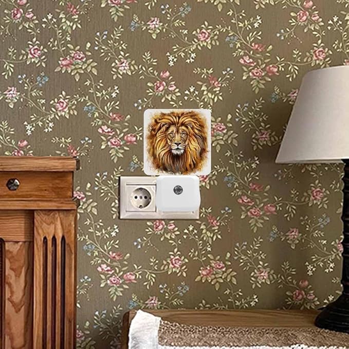 Lion Night Light Furry Brown LED Night Lights Plug into Wall for Stairway Hallway Bedroom 0.5W Nightlight