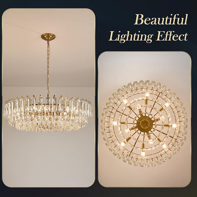 31.5" Modern Crystal Chandelier Gold 3-Tier Luxury Pendant Light Gold Plated Ceiling Pendant Lighting for Dinning Room Living Room Foyer