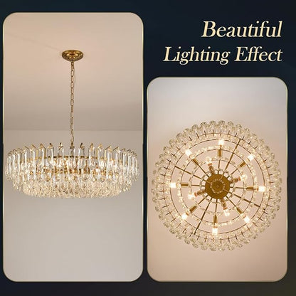 31.5" Modern Crystal Chandelier Gold 3-Tier Luxury Pendant Light Gold Plated Ceiling Pendant Lighting for Dinning Room Living Room Foyer