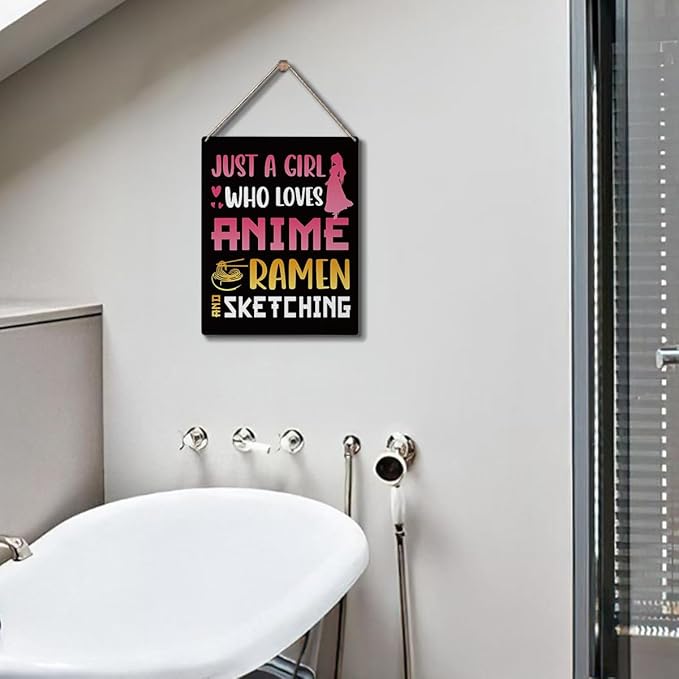 Anime Decor, Funny Just a Girl Who Loves Anime Wood Sign,Rustic Anime Lovers Wooden Hanging Plaque for Home Living Room Girl Bedroom Wall Art Decoration