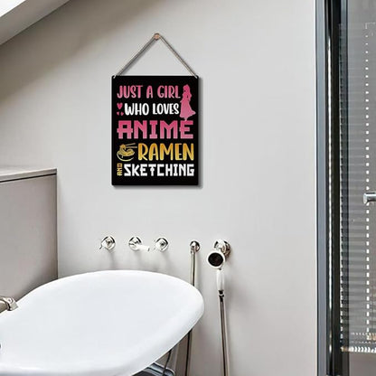 Anime Decor, Funny Just a Girl Who Loves Anime Wood Sign,Rustic Anime Lovers Wooden Hanging Plaque for Home Living Room Girl Bedroom Wall Art Decoration