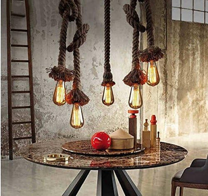 1 Head 1 Meter Vintage Hemp Rope Pendant Light Fixture E26/E27 Base, Vintage Ceiling Light Lamp,Retro Style for Dining Hall Restaurant Bar Lighting,110~130V, (Bulb not Included)