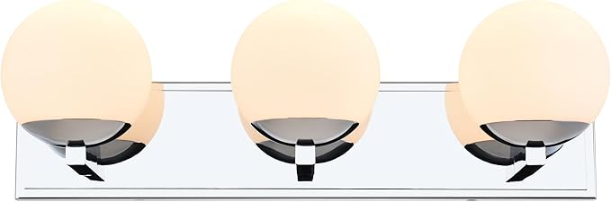 Chrome Bathroom Vanity Light Fixtures, 3-Light Globe Bathroom Vanity Light Fixtures Over Mirror, Modern Wall Lights for Living Room, Long Backplate, Standard E26 Base, Chrome