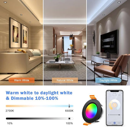 inShareplus 2 Inch Smart LED Recessed Lighting, 5W WiFi RGB Downlight, CCT 2700K-6500K Dimmable Color Changing Ceiling Light with LED Driver, Compatible with Alexa/Google Home, 120V, 10 Pack, Black