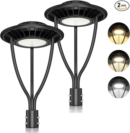 ADUB 2PCS LED Post Lights 100W 80W 60W, LED Post Top Light 3000K 4000K 5000K Adjustable, ETL Listed Outdoor Lamp Post Pole Fixture with Photocell, IP65 Commercial Street Area Lighting, AC 100-277V