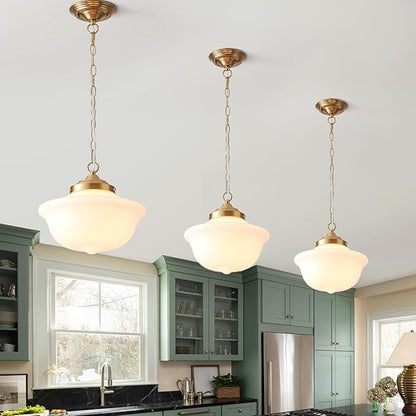 Schoolhouse Light Fixture, 12 Inch Black Finish with Milk Glass Semi Flush Mount Ceiling Light, Ceiling Light Fixture for Kitchen Hallway Entryway (Type C Pendant Light)