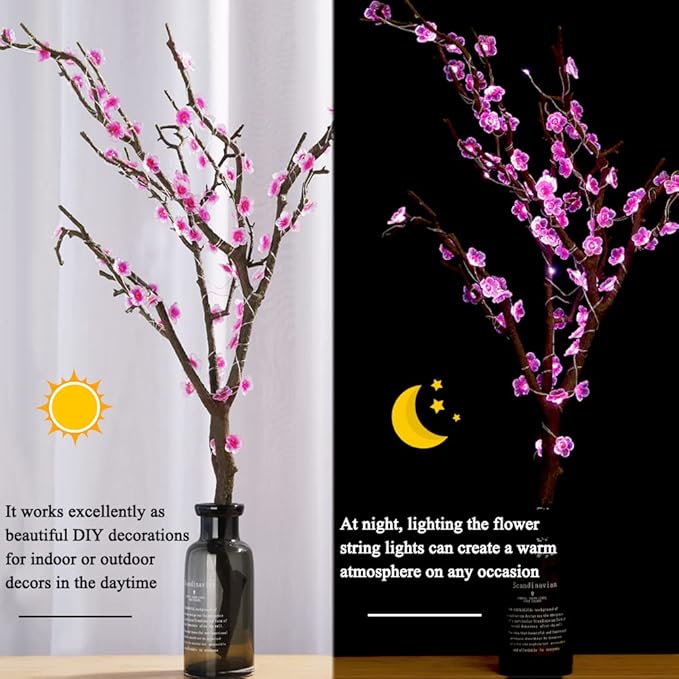 2 Pack Battery Operated String Lights Indoor, 13ft Cherry Blossom Bedroom Lights, Color Changing Flower Lights Decorative for Room Dressing Table Dorm Party Easter Girl Mom Gift Wedding Christmas