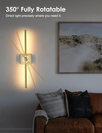 KARTOOSH 20.4 Inch Hardwired Wall Sconces Set of Two, 3000K Warm White Dimmable Modern Wall Sconces, 350° Rotate LED Light Fixtures Wall Lamp for Bathroom Living Room Bedroom Bedside, Brushed Brass