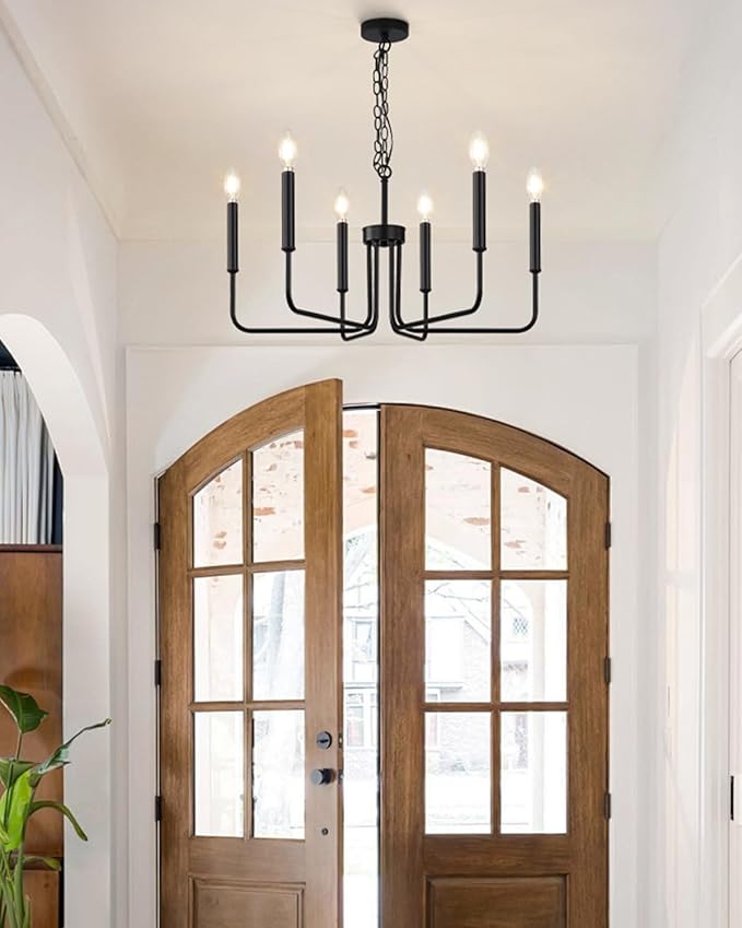 Yunnix 6 Light Matte Black Farmhouse Chandelier with Chain for Dining Room Lighting Fixtures, Rustic Industrial Iron Chandeliers for Bedroom, Foyer, Kitchen, Living Room and Entryway