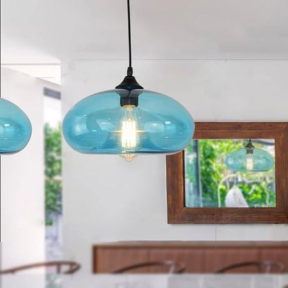 11" Industrial Vintage Colorful Glass Pendant Lighting 1-Light Farmhouse Loft Bar Ceiling Hanging Lamp Kitchen Island Dining Room Bedroom Chandelier (Blue)
