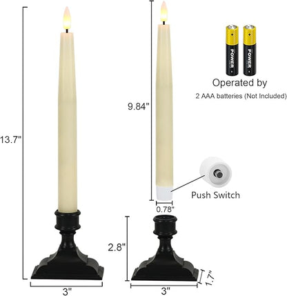 GenSwin Christmas Window Candles with Remote Timer, 3 Pcs Battery Operated Window Candles, Real Wax LED Flameless Taper Candle with Black Flameless Candlesticks for Home Decor(Ivory)