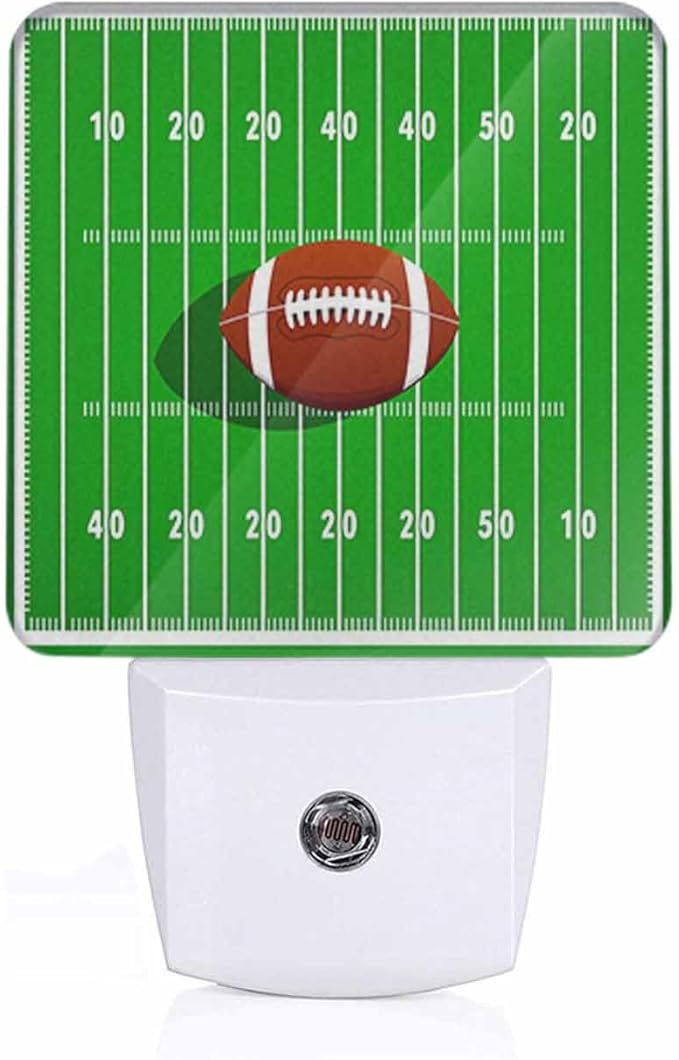 Rugby Field Night Light Green Background with Brown Rugby Balls 0.5W Night Lights Auto LED Lamp Energy Saving Square Lights for Room Bedroom Bathroom