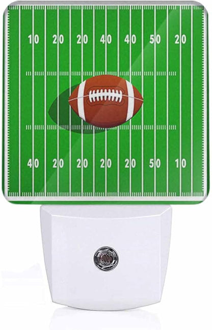 Rugby Field Night Light Green Background with Brown Rugby Balls 0.5W Night Lights Auto LED Lamp Energy Saving Square Lights for Room Bedroom Bathroom