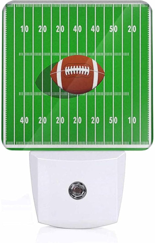 Rugby Field Night Light Green Background with Brown Rugby Balls 0.5W Night Lights Auto LED Lamp Energy Saving Square Lights for Room Bedroom Bathroom