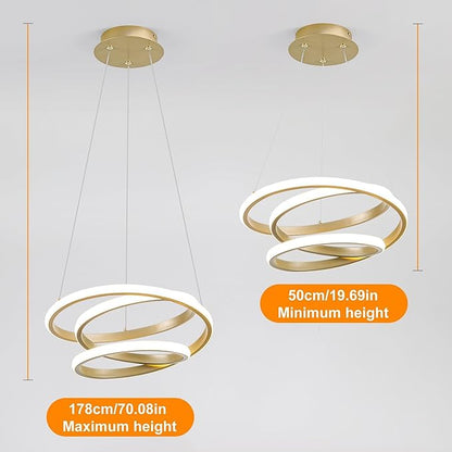 Mayful Modern Chandelier with Remote Control, 3-Color Dimmable LED Pendant Light Fixtures, Height Adjustable Kitchen Island Lighting for Dining Room,Bedroom,Living Room,Foyer,Office Gold 13.78 inches