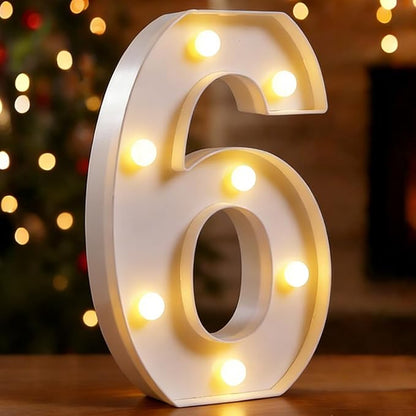 LED Marquee Numbers, Small Light Up Numbers for Party, 8.58 Inch Battery Powered Lighted Number for Birthday, Night Light, Table or Home Decor (Number 6)