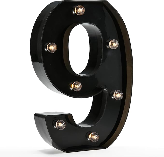Light Up Black Alphabet Marquee Number Sign LED Marquee Number Lights Sign for Night Light Home Bar Christmas Lamp Birthday Party Wedding Decoration 9