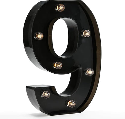 Light Up Black Alphabet Marquee Number Sign LED Marquee Number Lights Sign for Night Light Home Bar Christmas Lamp Birthday Party Wedding Decoration 9