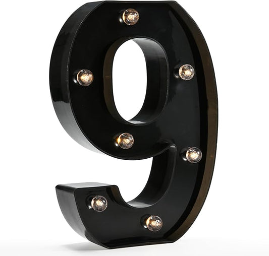 Light Up Black Alphabet Marquee Number Sign LED Marquee Number Lights Sign for Night Light Home Bar Christmas Lamp Birthday Party Wedding Decoration 9