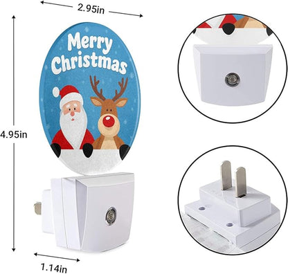 EKOBLA Santa & Reindeer Plug-in Night Light, Merry Christmas Snowflake LED Nightlight with Auto Sensor for Holiday