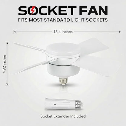 Bell+Howell Socket Breeze 15.4" Socket Fan Light, 5-Speed Deluxe Model – Portable Low Profile Ceiling Fans with Lights and Remote Control – For Bedroom, Kitchen, Living Room