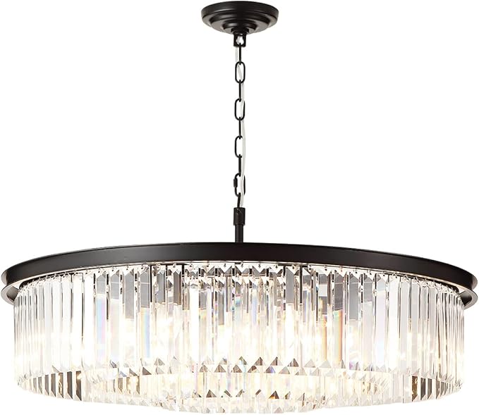 Black Large Crystal Chandelier Modern Luxury Chandelier Ceiling Lights Fixture for Dining Living Room 12-Lights 3-Tier Raindrop Chandeliers Lighting (Black, Dia 31 Inch)