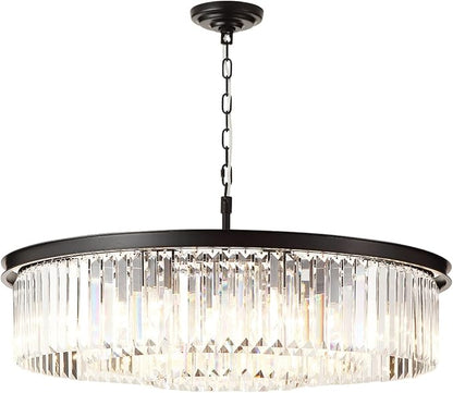 Black Large Crystal Chandelier Modern Luxury Chandelier Ceiling Lights Fixture for Dining Living Room 12-Lights 3-Tier Raindrop Chandeliers Lighting (Black, Dia 31 Inch)