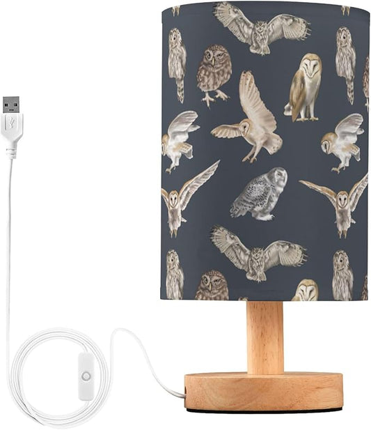 Table Lamp Watercolor Owl Pattern Barn Owl Snow Owl Nightstand Lamp with Wood Base Fabric Lamp Shade Bedside Desk Lamp for Living Room Bedroom Kids Room Office, g336814080p966c1026s2315