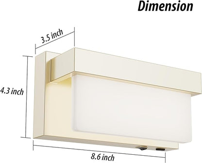 Battery Wall Sconce Champagne Gold Wall Light with On/Off Switch 8 inch LED Wall Lamp Acrylic Lampshade 3CCT Sconce Wall Lighting