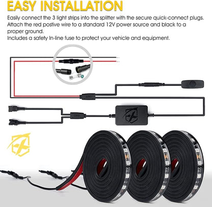 Xprite 60" RGB Truck Bed Bluetooth Lights Kit, Neon Accent Exterior Glow Rails Light Strips w/APP Control & Wireless Remote, for Cargo, Tonneau Cover, Pickup Trucks, Van, SUV, Camper RV, Boat - 3PCS