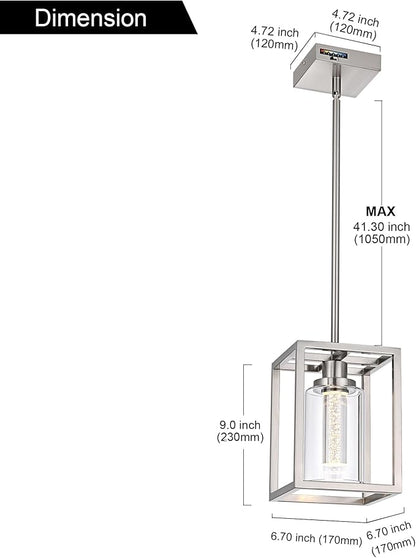 MELUCEE LED Pendant Lights Modern Pendant Lighting Brushed Nickel with Crystal Bubble Glass, 5 CCT Dimmable Hanging Ceiling Lamps for Kitchen Island Dining Room, Built-in LED Chips, Adjustable Height