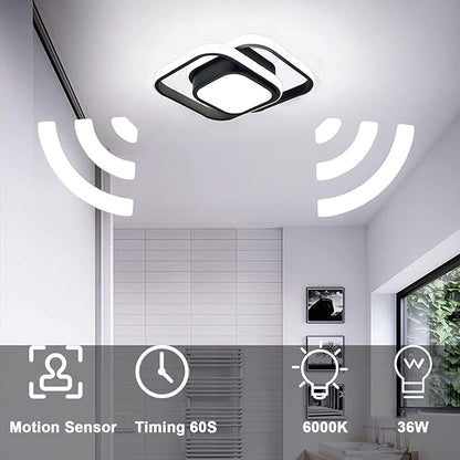 Motion Sensor LED Ceiling Light Indoor, 36W Cool White Mount Motion Activated Light Fixture Modern Flush Mount Ceiling lamp for Closet Laundry Bathroom Hallway Stair Porch Basement. (Square)