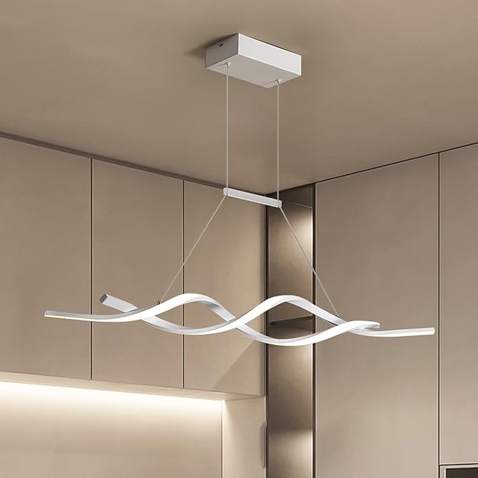 Jaycomey Modern Pendant Light, Dimmable LED Chandelier with Remote Control, Wave Shape Chandelier Lighting, Chandeliers for Dining Rooms Kitchen Island Restaurant Living Room, 3000-6000K, 28W, White