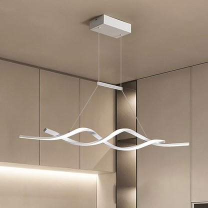 Jaycomey Modern Pendant Light, Dimmable LED Chandelier with Remote Control, Wave Shape Chandelier Lighting, Chandeliers for Dining Rooms Kitchen Island Restaurant Living Room, 3000-6000K, 28W, White