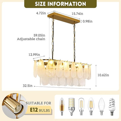 KELUOLY Gold Rectangle Chandeliers for Dining Room Modern Island Light Crystal Cloud Glass 8-Light Chandelier 2 Tier Rectangular Linear Pendant Hanging Ceiling Light Fixture for Kitchen L31.5” (E12)