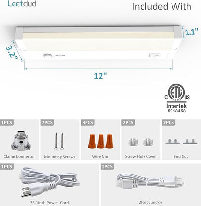 Leetdud Under Cabinet Lighting Plug in or Hardwired Built-in Dimmer, 12 Inch 6W, 5CCT 2700/3000/3500/4000/5000K, Linkable Counter Lights for Kitchen, ETL Dimmable LED Light Fixture, White