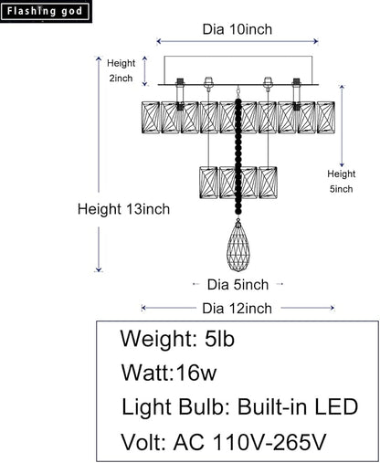 Flashing God Small Crystal Chandeliers Dia 12" Gold Chandelier Flush Mount Ceiling Light for Bedroom Living Room Dining Room Hallway Dimmable 3 Rings LED Celing Lighting Fixtures