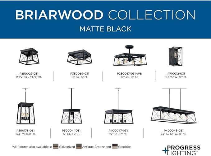 Progress Lighting Briarwood Collection 22-Inch 3-Blade AC Motor Farmhouse Ceiling Fan Matte Black, 17.00x22.00x22.00