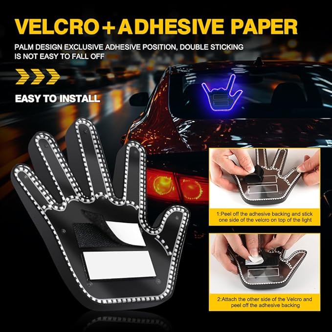 LED Gesture Light Comical Car Finger Light with Remote Ideal Gifted Car Accessories Funny Back Window Sign Car Gadget & Road Rage Sign Give The Love & Wave & Yead to Drivers-Blue