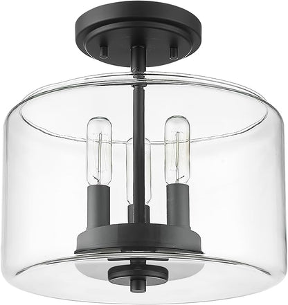 ML Lighting | Asheville Collection | 46923-MB | Metal 3-Light Semi-Flush in Matte Black with Clear Glass Shade | for Compact Spaces Close to Ceiling | Modern Design with an Heirloom Quality