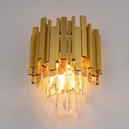 FRIXCHUR RIXCHUR Gold Crystal Wall Sconce 3-Tier Modern Wall Light Fixture for Bedroom Dining Room Hallway Staircase, 2 x E12 Base (Bulb Not Included)
