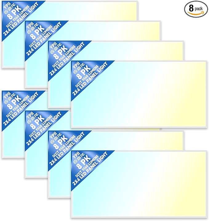 8Pack 2x4 LED Flat Panel Light LED Drop Ceiling Light Fixture, 5 CCT 3000K-6500K Adjustable & 5 Wattage Selectable Recessed Back-Lit Fixture for Office, ETL Listed