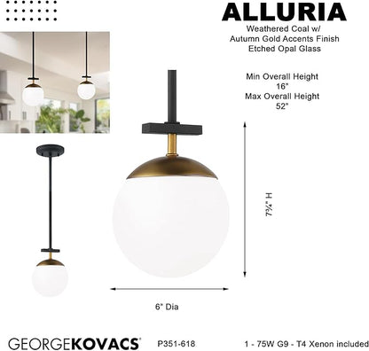 George Kovacs P351-618 Alluria 1 Pendant Light, 75 Watt Total, Weathered Black w/Autumn Gold