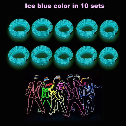 MaxLax EL Wire Ice Blue 10-Pack, 16.4ft/5m Neon Light Wire with Noise Reduction and Battery Pack…
