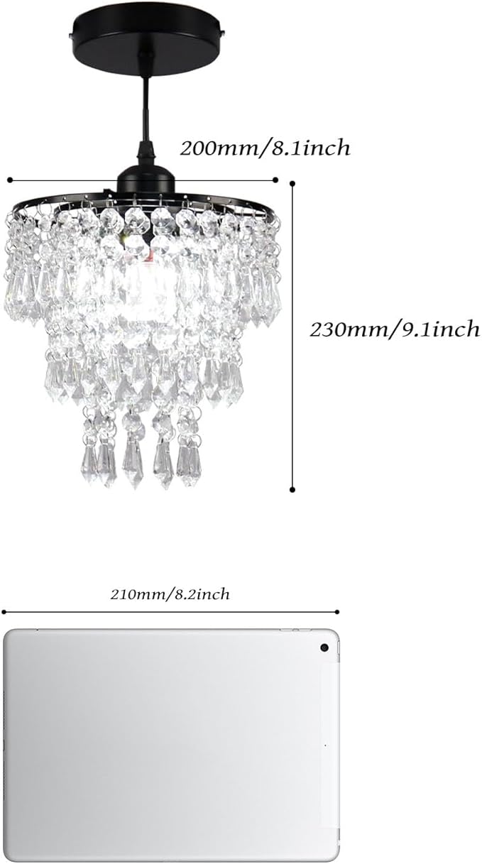 FRIXCHUR Black Small Crystal Chandelier Pendant Light Semi Flush Mount Ceiling Light for Hallway Foyer Closet Bedroom, 7.9 Inch