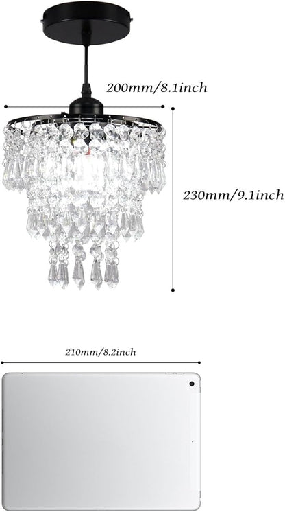 FRIXCHUR Black Small Crystal Chandelier Pendant Light Semi Flush Mount Ceiling Light for Hallway Foyer Closet Bedroom, 7.9 Inch