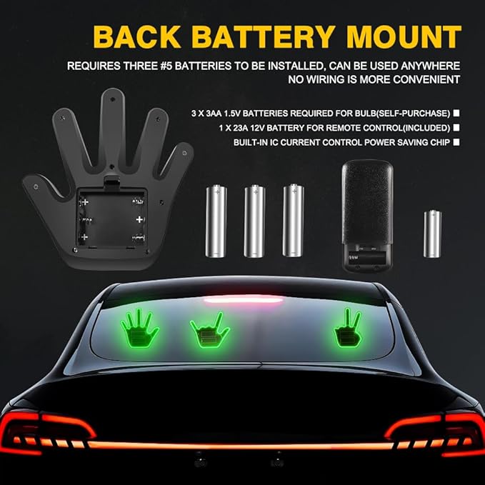 LED Gesture Light Comical Car Finger Light with Remote Ideal Gifted Car Accessories Funny Back Window Sign Car Gadget & Road Rage Sign Give The Love & Wave & Yead to Drivers-Green