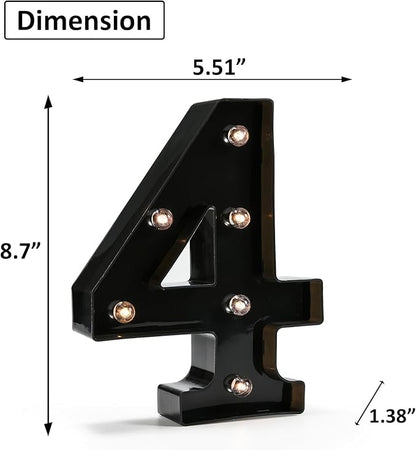 Light Up Black Alphabet Marquee Number Sign LED Marquee Number Lights Sign for Night Light Home Bar Christmas Lamp Birthday Party Wedding Decoration 4