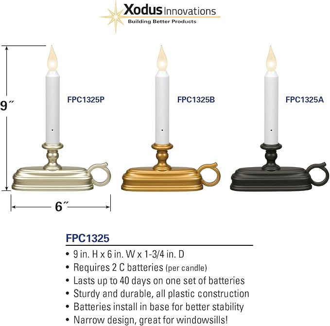 Xodus Innovations FPC1325B-6 Battery Operated LED Window Candle with New Hot Spot Technology and Dusk to Dawn Sensor and Choice of Amber or White Flame, Aged Bronze/Black Finish (Pack of 6)