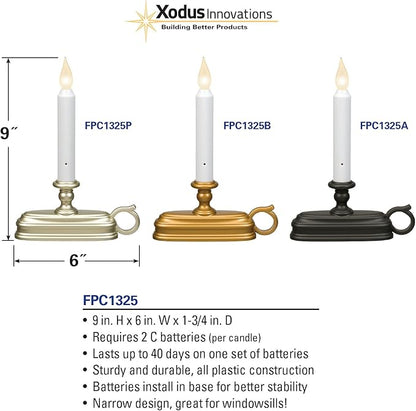 Xodus Innovations FPC1325P-6 Battery Operated LED Window Candle with New Hot Spot Technology and Dusk to Dawn Sensor and Choice of Amber or White Flame, Pewter/Silver